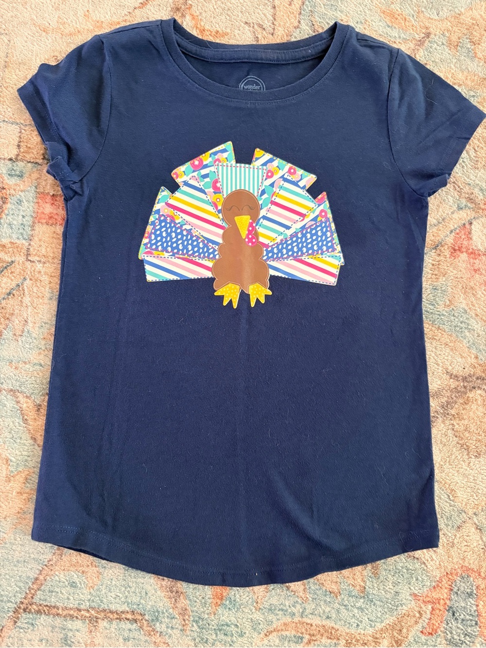 wonder nation Navy Short-Sleeve Tee with custom Colorful Turkey Graphic added